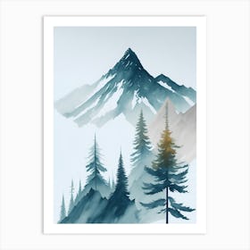 Mountain And Forest In Minimalist Watercolor Vertical Composition 7 Art Print