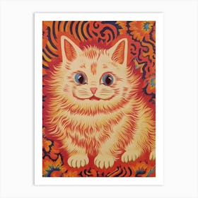 Louis Wain, Kaleidoscope Cat Pink And Orange 2 Art Print