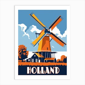 Windmills of Holland - A Vintage Travel Poster Art Print