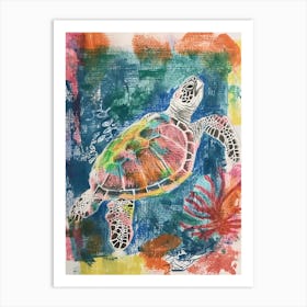 Rainbow Underwater Sea Turtle Crayon Scribble 1 Art Print