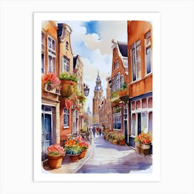 Watercolor Of A Street In Amsterdam Art Print