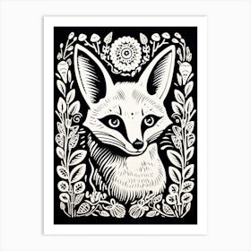 Linocut Fox Illustration Black 16 Art Print