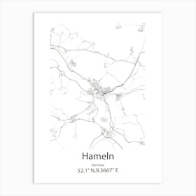 Hameln,Germany Minimalist Map Art Print