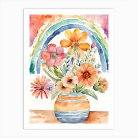 Rainbow Flowers In A Vase Art Print