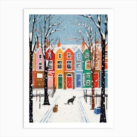 Cat In The Streets Of Matisse Style London With Snow 5 Art Print