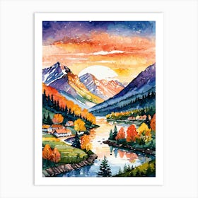 Sunset In The Mountains Art Print