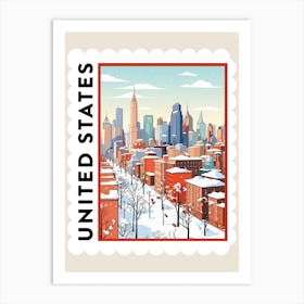 Retro Winter Stamp Poster New York City Usa Art Print