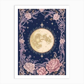 Moon And Roses Art Print