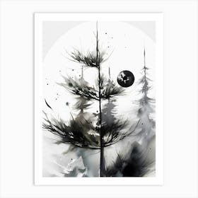 Moon And Pine Trees Art Print