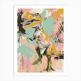 Retro Pastel Paint Splash Dinosaur Art Print