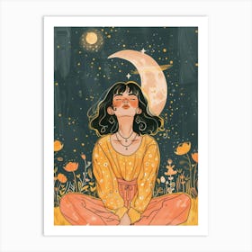 Girl In The Moonlight Art Print