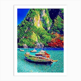 Phi Phi Islands Thailand Pointillism Style Tropical Destination Art Print