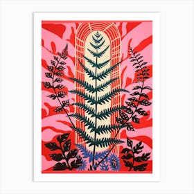 Pink And Red Plant Illustration Boston Fern 1 Art Print
