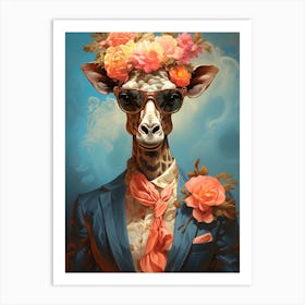 Giraffe With Flowers 3 Art Print