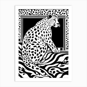 Cheetah Lino cut Black And White Lines, animal art, 174 Art Print