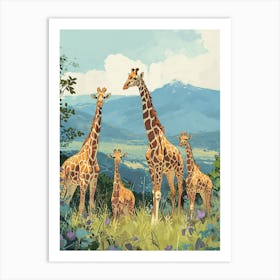 Herd Of Giraffes In The Wild Watercolour Style Illustration 4 Art Print