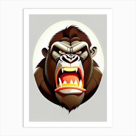 Angry Gorilla Showing Teeth, Gorillas Scandi Cartoon Art Print