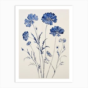 Blue Botanical Cosmos 3 Art Print