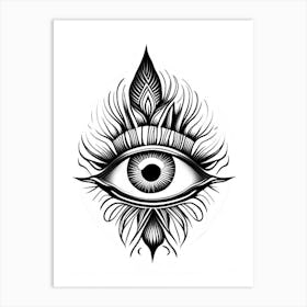 Spiritual Awakening, Symbol, Third Eye Simple Black & White Illustration 1 Art Print