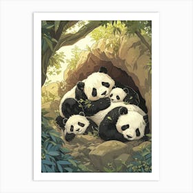 Giant Panda Family Sleeping In A Cave Storybook Illustration 4 Art Print