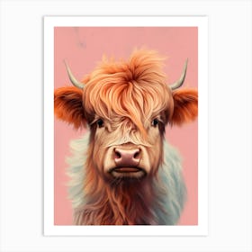 Pink Portrait Of Baby Highland Cow 2 Art Print