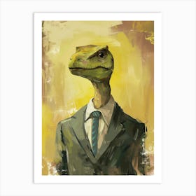 Mustard Painting Of A Dinosaur Lizard In A Suit 2 Art Print
