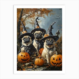 Halloween Pugs In Oil 7 Art Print