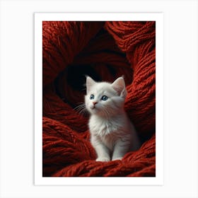 Kitten In Red Yarn Art Print