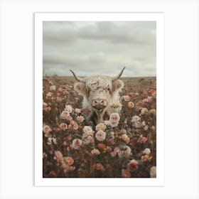 Highland Cow Vintage Portrait Rural Rose Farm Field Nature Photography Art Print