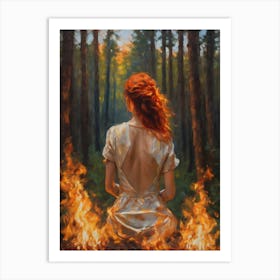 The Unburnt - Beautiful Red Haired Woman in a Fiery Forest, She Does Not Burn - Powerful Witchy Art Print Pagan Red Headed Witch Celtic Painting Fire Element Art Print