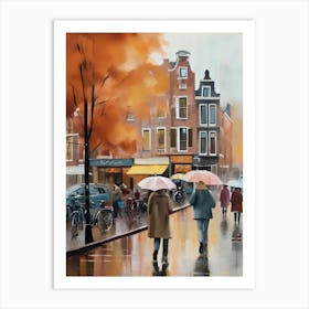 Amsterdam cafes, autumn, autumn oil colours, pastel colours, pedestrians in the street, winter clothes.5 Art Print