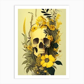 Skull With Floral Patterns Yellow Botanical Art Print