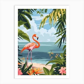 Greater Flamingo Caribbean Islands Tropical Illustration 4 Art Print