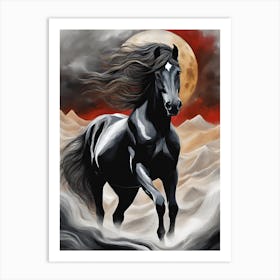 Black Horse In The Desert Art Print
