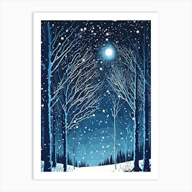 Winter Night In The Woods Art Print