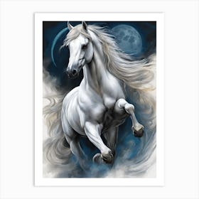 White Horse In The Moonlight 6 Art Print