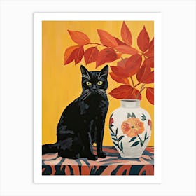 Irises Flower Vase And A Cat, A Painting In The Style Of Matisse 3 Art Print