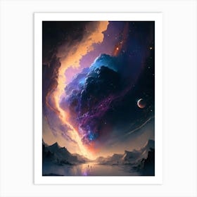 Blue Purple Nebula Night Sky Art Print
