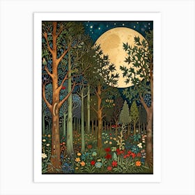 William Morris Moonlight Forest 1 Art Print