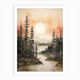 Watercolour Of Tongass National Forest   Alaska Usa 1 Art Print