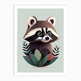 Forest Raccoon With Plants Art Print