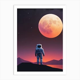 Low Poly Astronaut Minimalist Sunset (27) Art Print