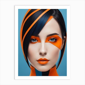 Geometric Fashion Woman Portrait Pop Art Orange (17) Art Print