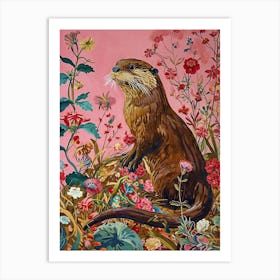 Floral Animal Painting Otter 2 Art Print
