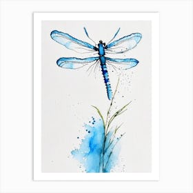 Blue Dasher Dragonfly Minimalist Watercolour 1 Art Print