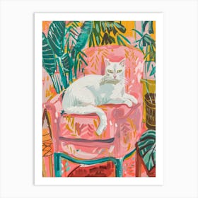 Cat In Pink Chair 2 Art Print