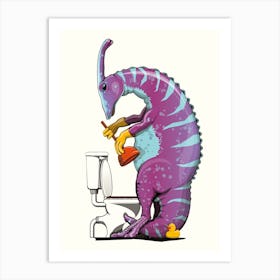 Dinosaur Parasaurolophus Unblocking Toilet Art Print