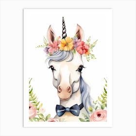 Baby Unicorn Flower Crown Bowties Woodland Animal Nursery Decor (24) Art Print