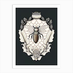 Queen Beehive Black William Morris Style Art Print