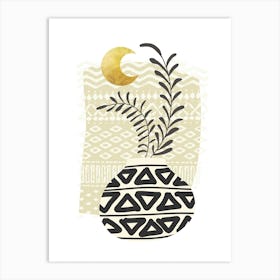 Plant Under A Golden Moon Art Print